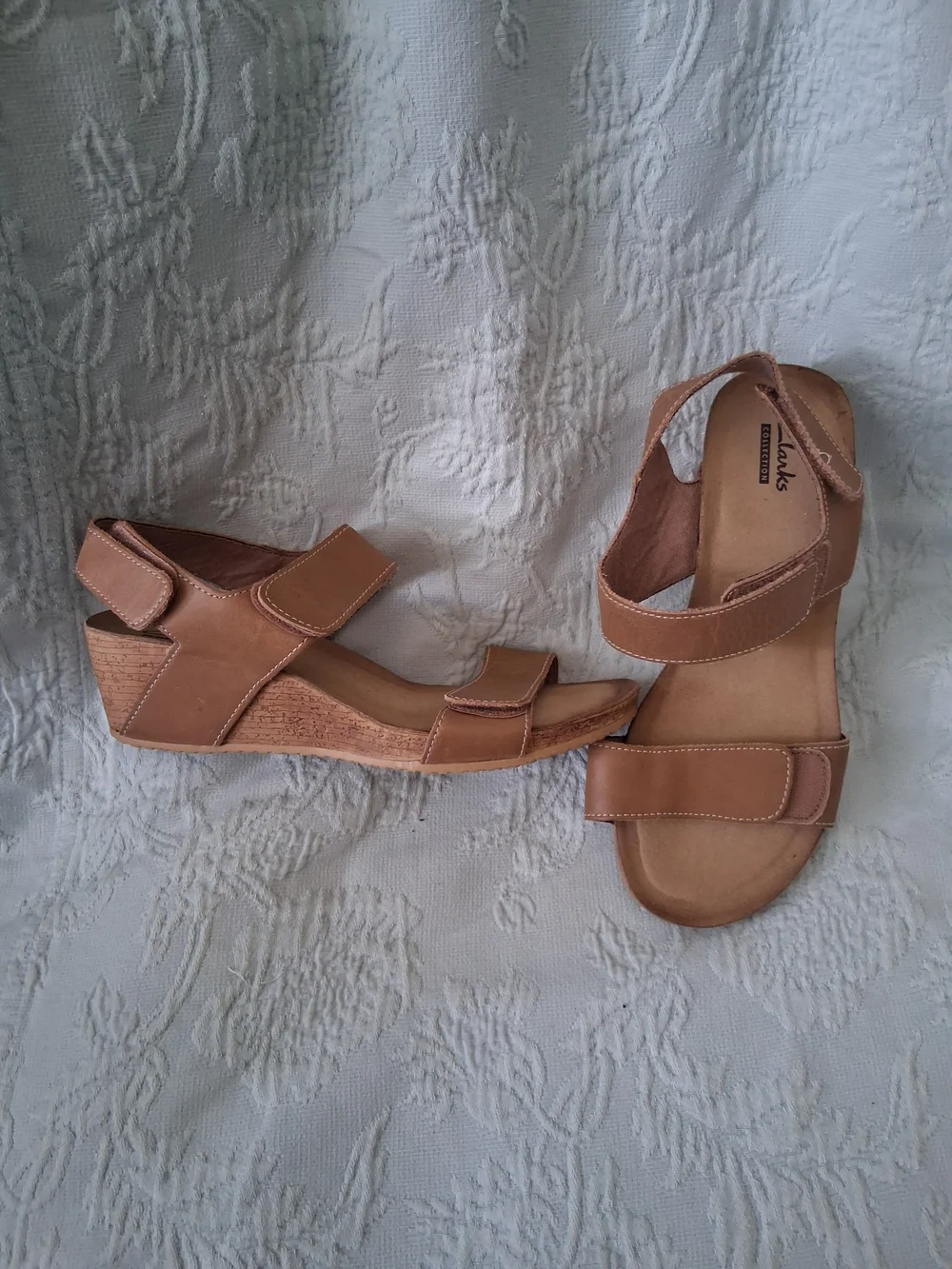 Clarks Brown Leather Adjustable Wedge Sandals